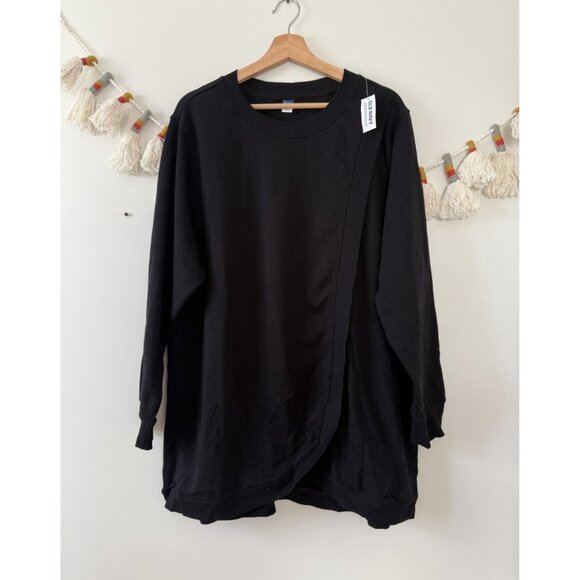 Old Navy Maternity Black Overlap Long Sleeve Sweatshirt Tunic Cozy Lounge NWT 2x - Picture 1 of 8
